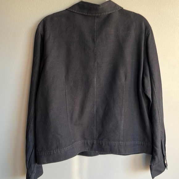 TALBOTS Irish Linen Button Front Jacket, BLACK, Large, Cotton & Linen - Picture 3 of 4